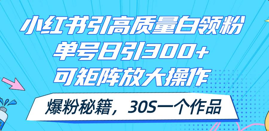 小红书引高质量白领粉，单号日引300+，可放大操作，爆粉秘籍！30s一个作品-小小小弦