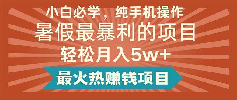 小白必学，纯手机操作，暑假最暴利的项目轻松月入5w+最火热赚钱项目-小小小弦