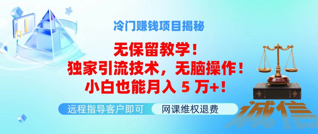 冷门赚钱项目无保留教学！独家引流技术，无脑操作！小白也能月入5万+！-小小小弦