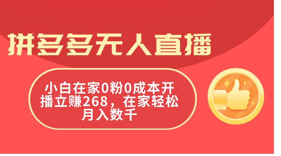 拼多多无人直播，小白在家0粉0成本开播立赚268，在家轻松月入数千-小小小弦