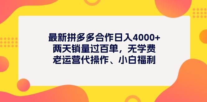 最新拼多多项目日入4000+两天销量过百单，无学费、老运营代操作、小白福利-小小小弦