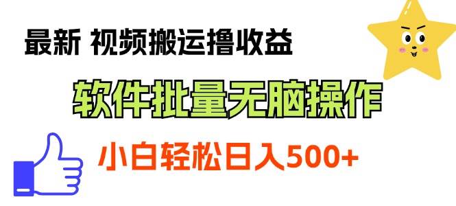 最新视频搬运撸收益，软件无脑批量操作，新手小白轻松上手-小小小弦