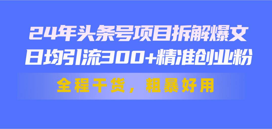 24年头条号项目拆解爆文，日均引流300+精准创业粉，全程干货，粗暴好用-小小小弦