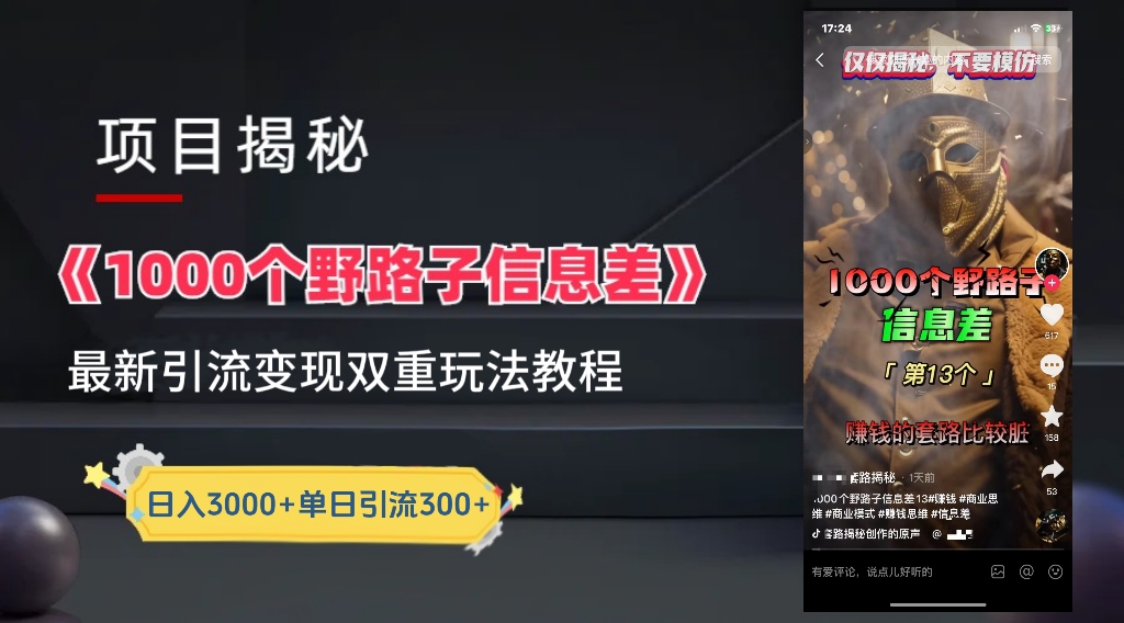 一千个野路子信息差24年最新玩法教程附带变现方法和引流的玩法具体拆解-小小小弦