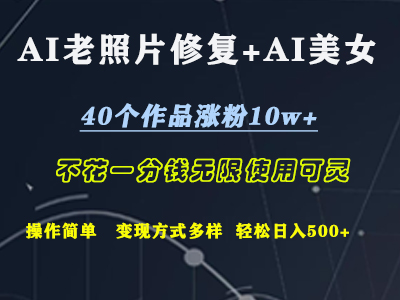 AI老照片修复+AI美女玩发  40个作品涨粉10w+  不花一分钱使用可灵  操作简单  变现方式多样话   轻松日去500+-小小小弦