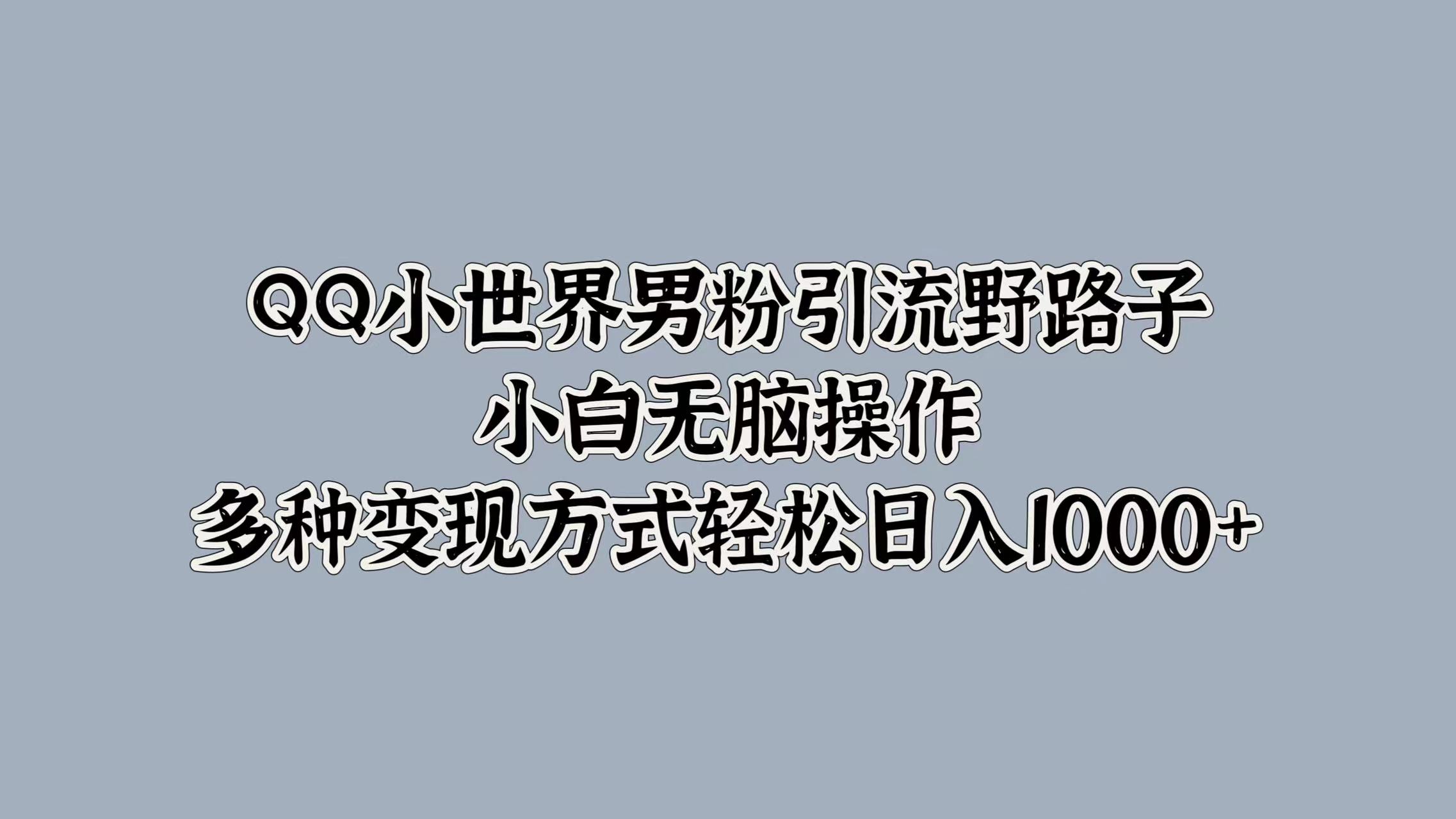 QQ小世界男粉引流野路子，小白无脑操作，多种变现方式轻松日入1000+-小小小弦