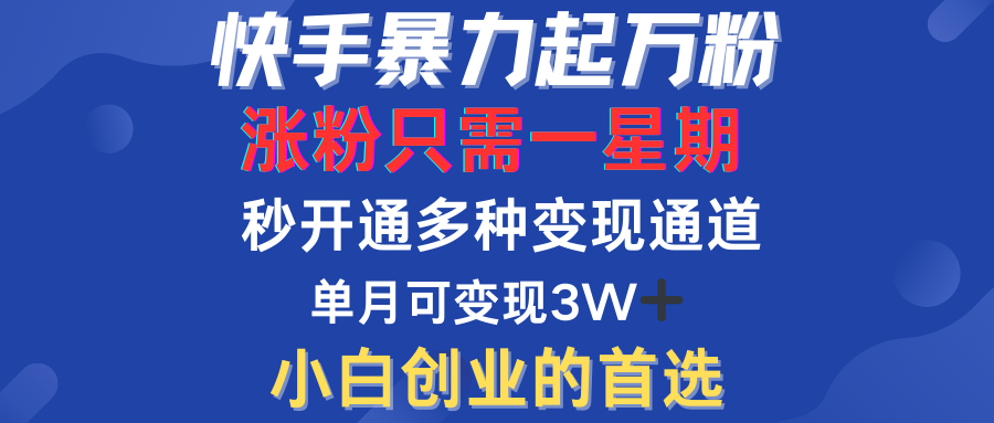 快手暴力起万粉，涨粉只需一星期！多种变现模式-小小小弦