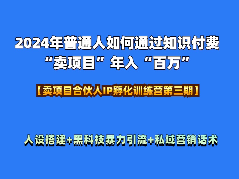 2024年普通人如何通过知识付费“卖项目”年入“百万”人设搭建-黑科技暴力引流-全流程-小小小弦