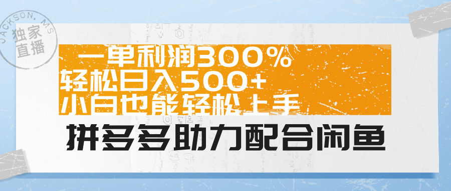 拼多多助力配合闲鱼 一单利润300% 轻松日入500+ 小白也能轻松上手！-小小小弦