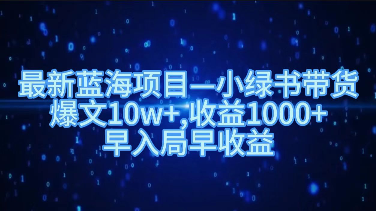 最新蓝海项目小绿书带货，爆文10w＋，收益1000＋，早入局早获益！！-小小小弦