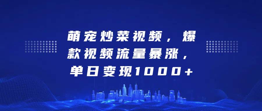 萌宠炒菜视频，爆款视频流量暴涨，单日变现1000+-小小小弦