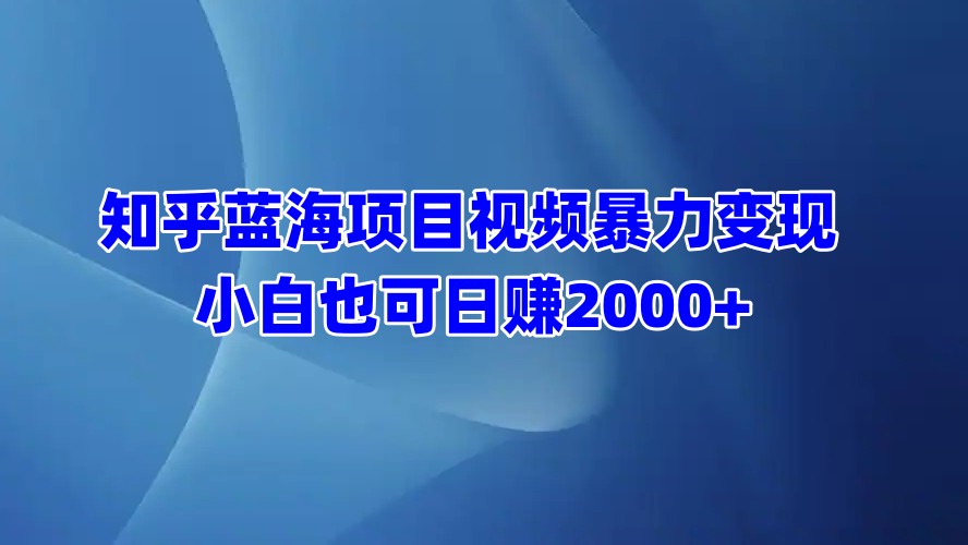 知乎蓝海项目视频暴力变现  小白也可日赚2000+-小小小弦