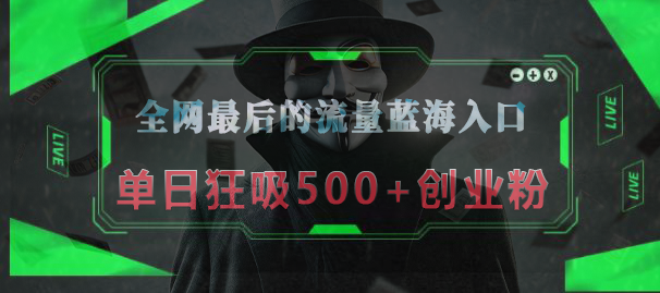 全网最后的流量蓝海入口，半小时引流50+创业粉，单日狂吸500+创业粉-小小小弦