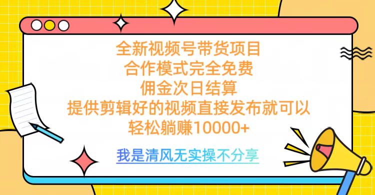 全网最新视频号带货，完全免费合作，佣金次日结算，轻松躺赚10000+-小小小弦