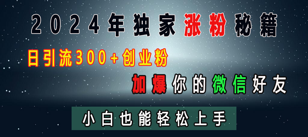 2024年独家涨粉秘籍，日引流300+创业粉，加爆你的微信好友，小白也能轻松上手-小小小弦